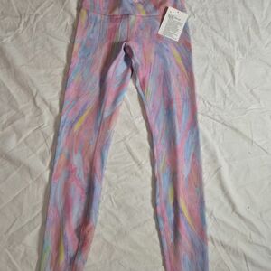 Lululemon Wunder athletica Pink Marble-Print Leggings with Blue & Yellow Accents